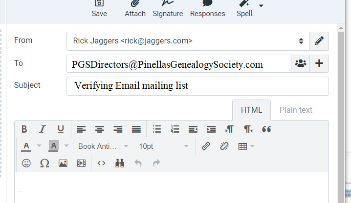 Sample Email to Email Mailing List